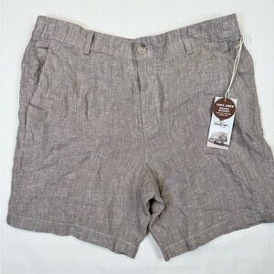 Panama Jack Shorts Mens Size L Tan Linene Chambray Flat Front Button Pockets